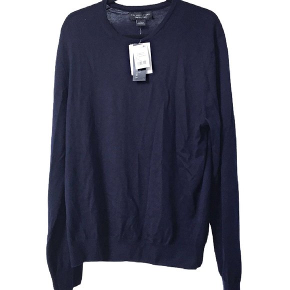 HOLD Bloomingdale's Cashmere CREWNECK Sweater Navy L - Picture 3 of 5